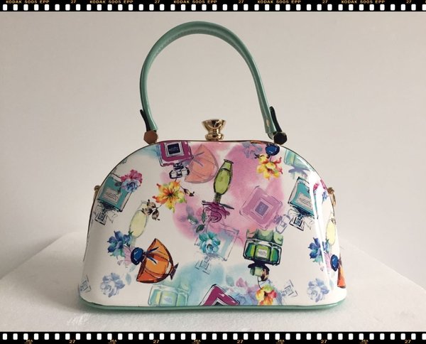 Borsa in vernice fantasia profumi sui toni del tiffany ( 27x16x12 )