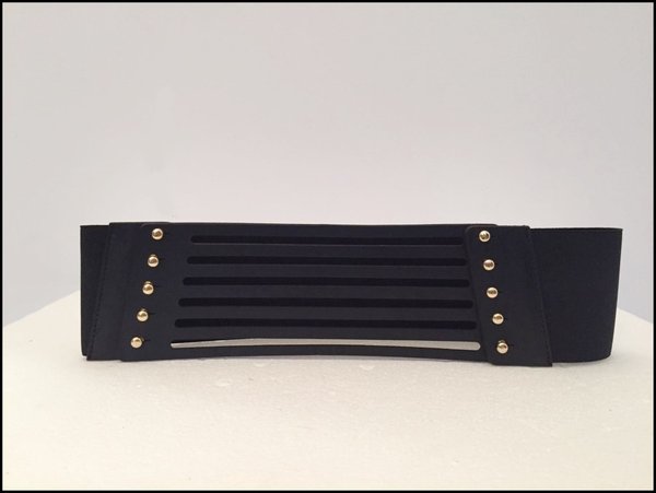 Cintura Space elasticizzata nera con inserto in pelle e borchie. ( H 7cm )
