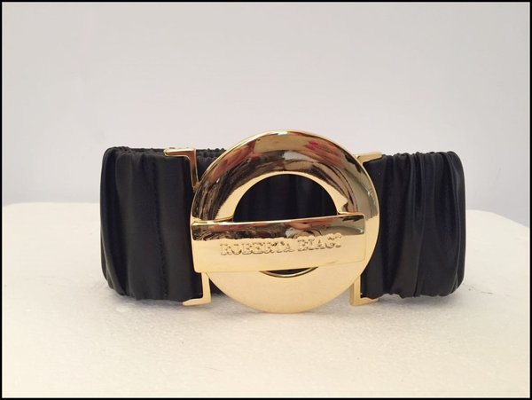 Cintura R. BIAGI elastica in ecopelle color nero, fibbia tonda dorata. ( H 7 cm )