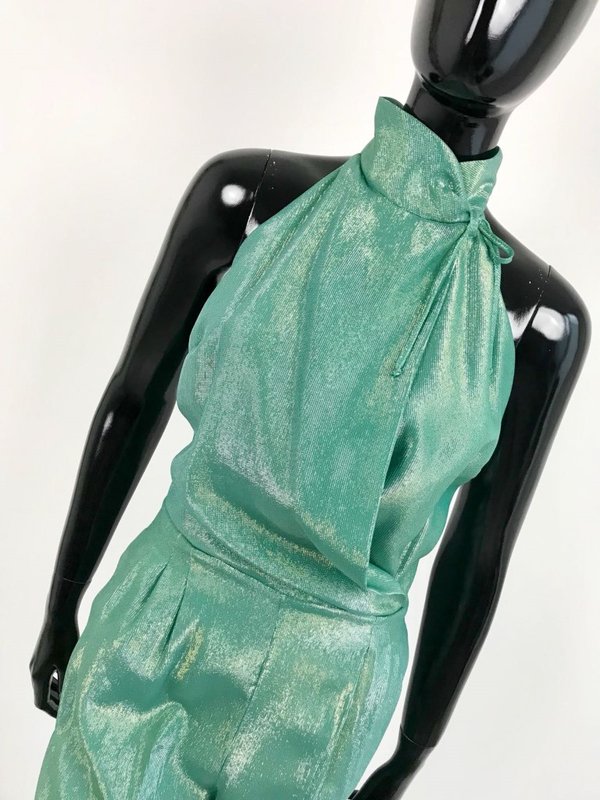 Jumpsuit con collo all'americana verde in lurex Space.