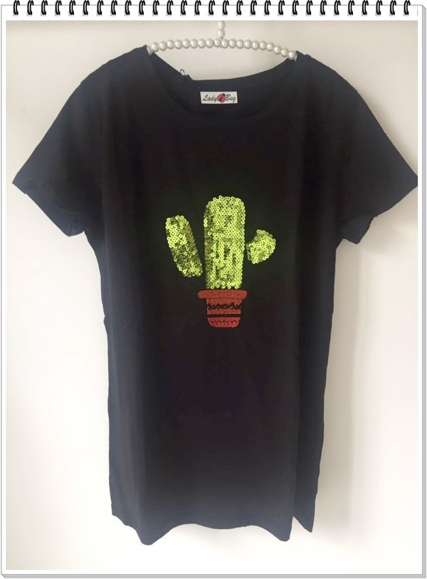 T-shirt nera cactus paillettes.