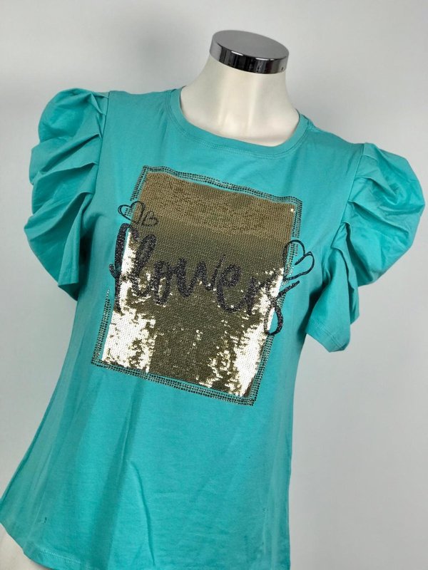 T-shirt manica sbuffo tiffany paillettes