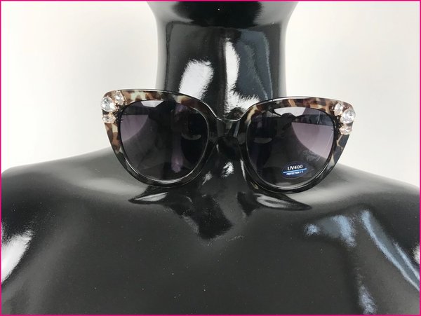 Sunglasses cat eyes animalier con pietre color nero.