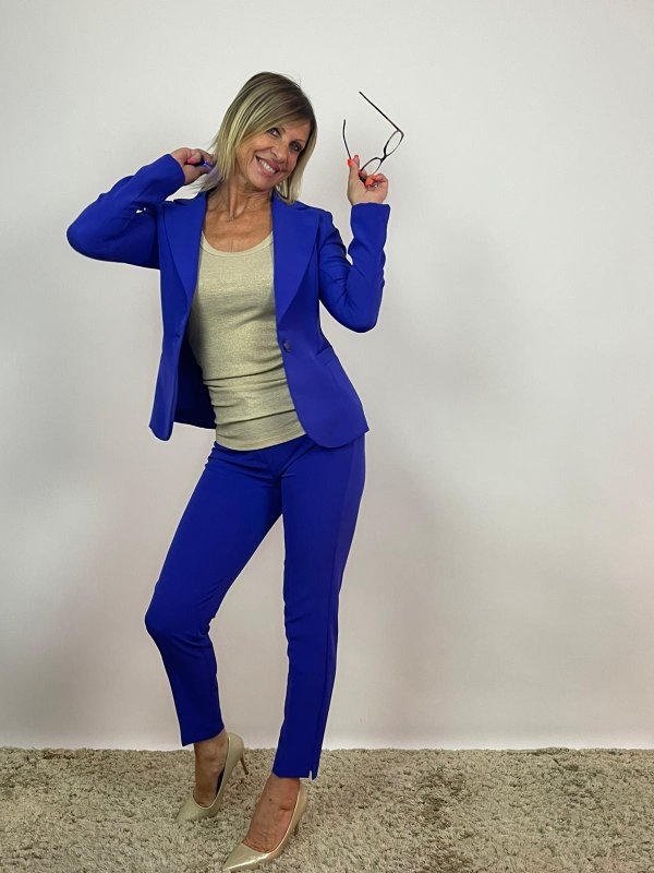 Completo giacca pantalone bluette con top lurex