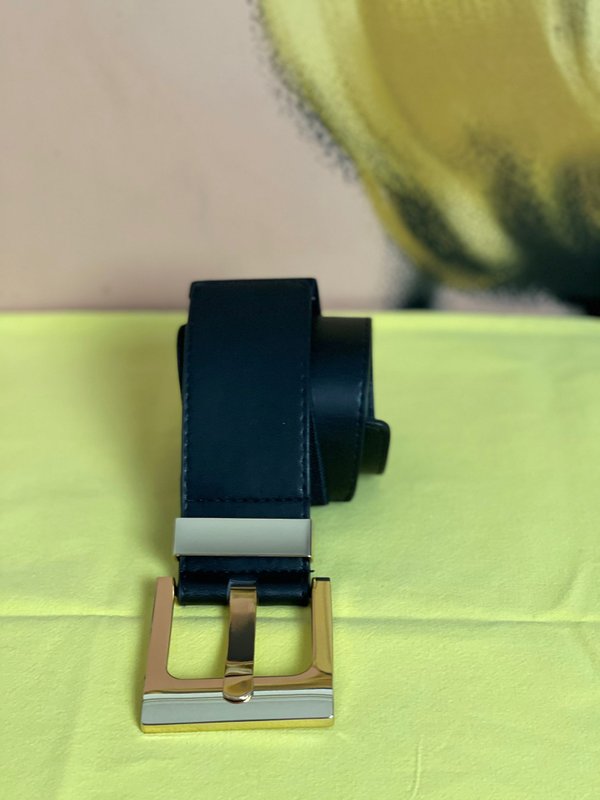Cintura elasticizzata inserti in pelle con fibbia dorata quadrata.