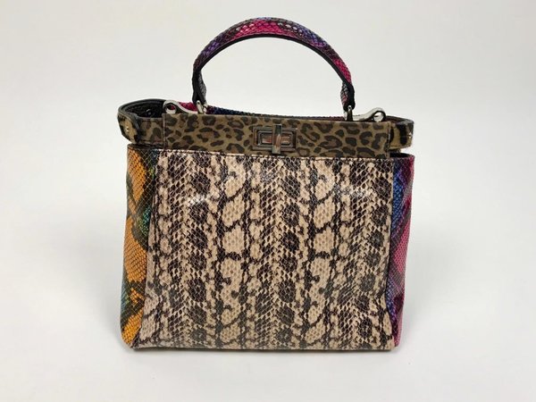 Borsa patchwork vera pelle stampe animalier. ( 30x23x14 )