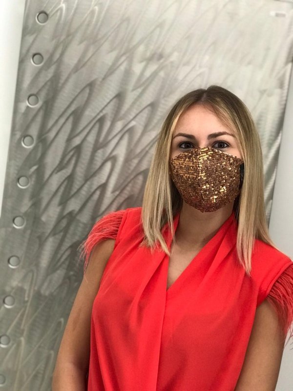 Face mask paillettes bronzo