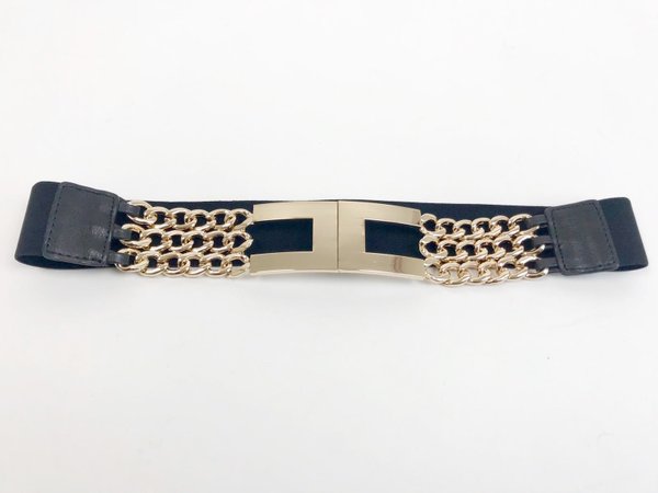 Cintura elasticizzata nera con catene dorate. ( H cm 4,5 )