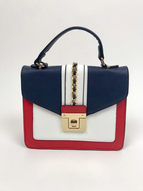 Hand bag tricolor catene con tracolla. ( 27x22x10 )