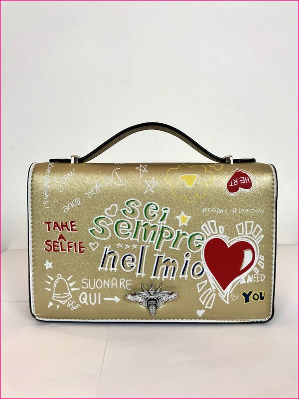 Borsa Cuore dorata street style con tracolla. ( 23x15x7 )