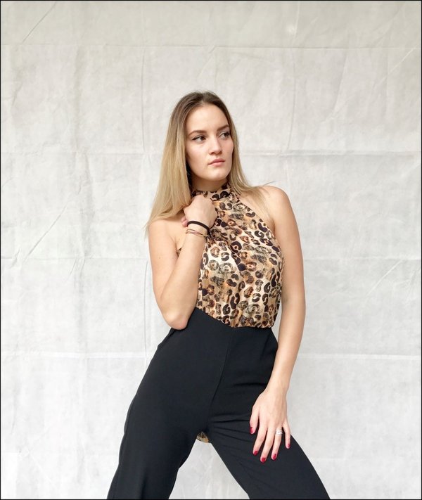 Jumpsuit con corpetto in raso fantasia animalier Memjs.