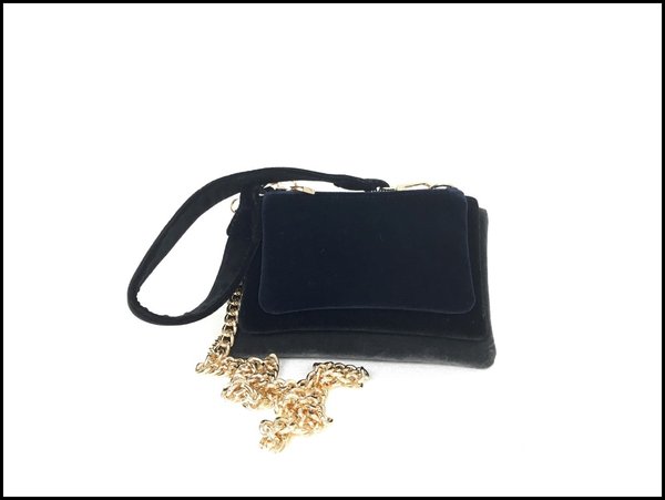 Mini bag 3 spazi grigio, nero, blu con tracolla dorata. ( 23x14x2 )